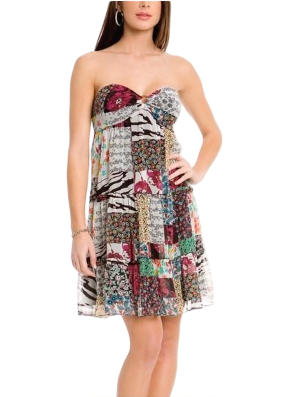 NWT Guess Womens Junior Michelle Patchwork Summer Tube Top Dress Size 5 Small S